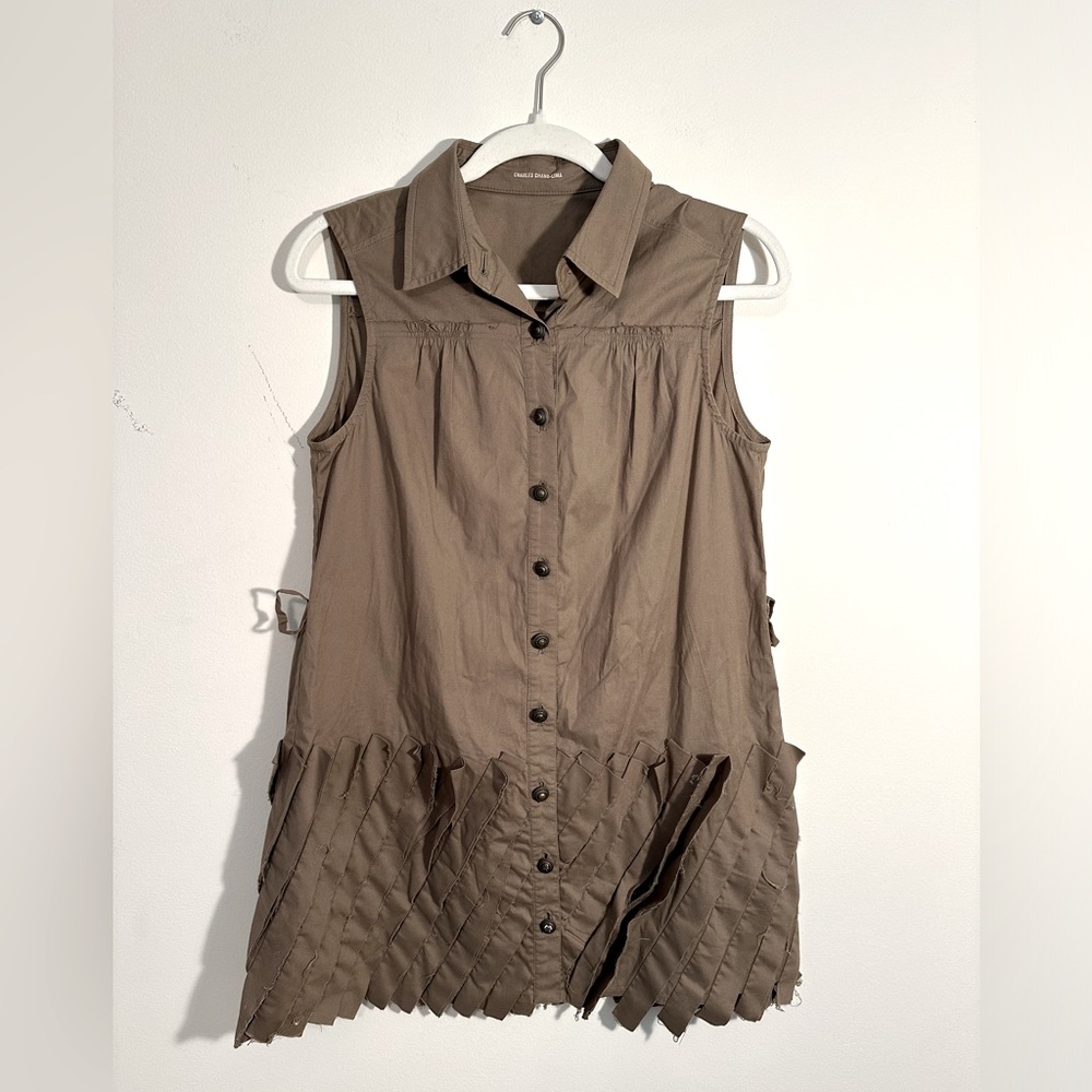 Charles Chang-Lima Collared Cut-Detail Brown Dress- Size 4 *belt missing*